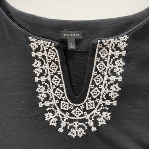 Talbots Black Cotton Cross Stitched Dress Pockets